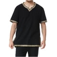 thumbnail image 1 of Camisas de Manga Corta de los Hombres Estilo Étnico Impreso Hendidura Cuello en V, Ligero Top Transpirable para la Primavera Y el Verano, 1 of 5