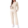thumbnail image 2 of INSPIRAR CHIC Pijamas de Algodón Waffle para Mujeres de Manga Larga con Pantalones Conjuntos de Lounge a Juego con Bolsillos S Albaricoque, 2 of 6