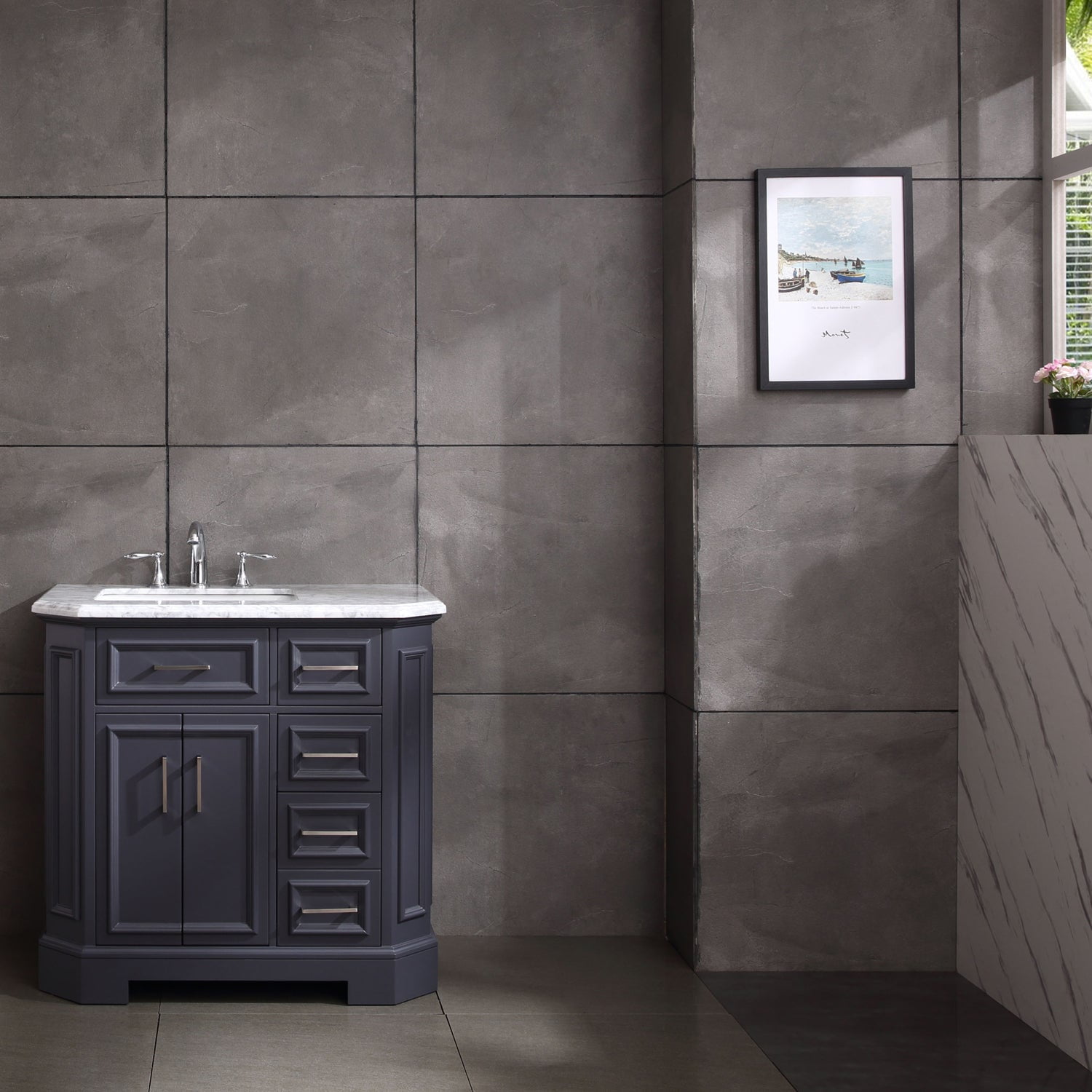 Eviva Glory 42" Dark Grey Bathroom Vanity with Carrara Marble Counter