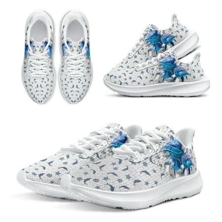 3D Dolphin Print Women s Running Shoes Cartoon Dolphin Designer Brand Sneakers White Soft-soled Walking Shoes Flats