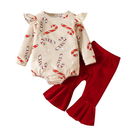 

Musuos Baby Girl Christmas Long Sleeve Romper Shirts Tops Velvet Flare Pants Headband
