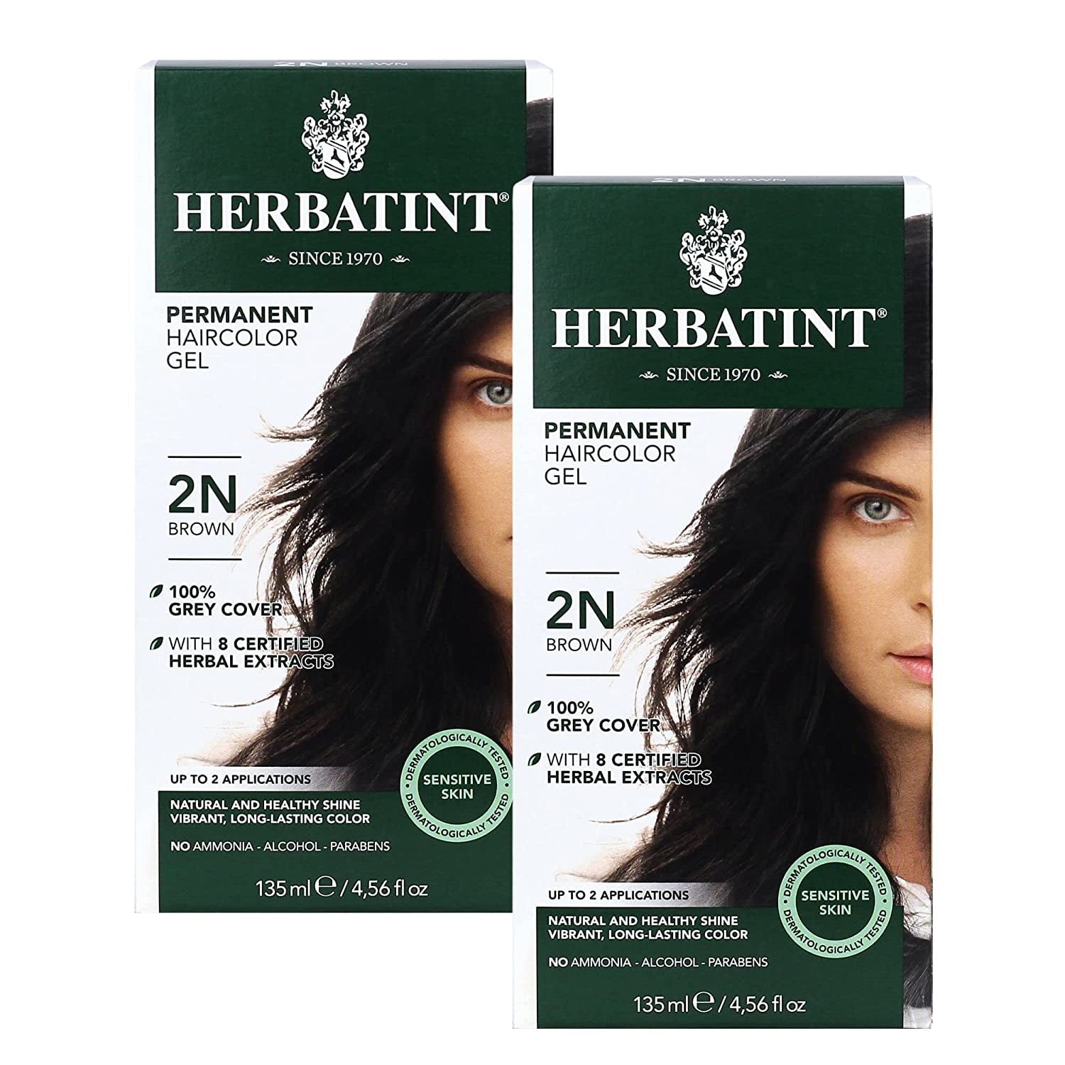 Herbatint Permanent Haircolor Gel, 2N Brown, Alcohol Free, Vegan, 100 Grey Coverage 4.56 fl