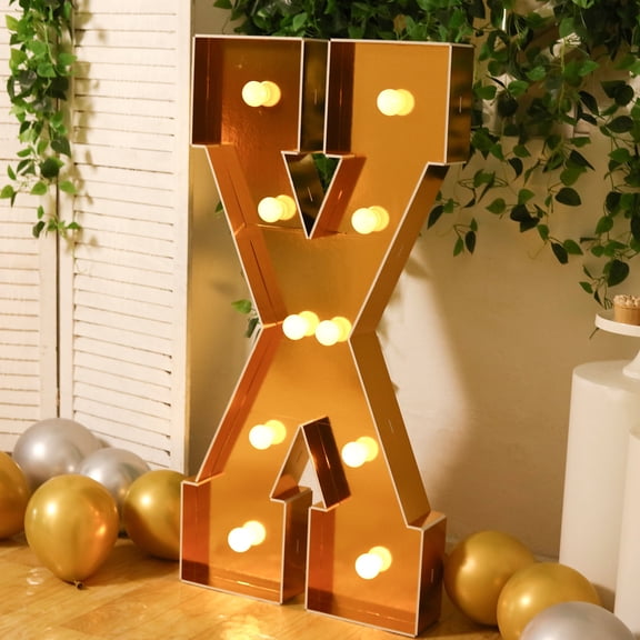 Efavormart 4ft Giant LED Marquee Letter "X", Gold Pre-Cut Foam Board with 10 Warm White Battery Operated LEDs, Glue Gun and Sticks