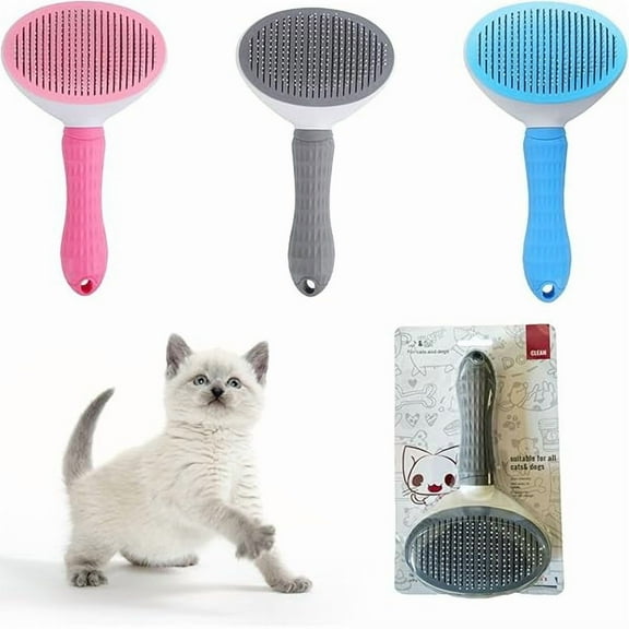 Saluqifa Cat Brush with Release Button, For Indoor Cat Hair Removal, Self Cleaning Cat Comb Hair Brush for Indoor Cats, Pet Supplies Hair Remover Tool (White-Pink)