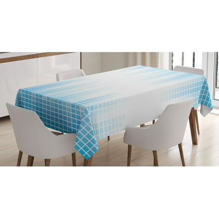 

Modern Decor Tablecloth Contemporary Geometric Squared Design with Lines Ombre like Colored Image Rectangular Table Cover for Dining Room Kitchen 60 X 90 Inches White and Blue by Ambesonne
