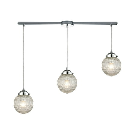 

Victoriana 3-Light Linear Pendant Fixture in Polished Chrome with Clear Patterned Glass
