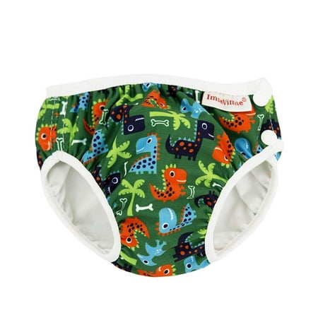 ImseVimse Reusable Baby Swim Diapers for Boys (Green Dino, NB 9-13