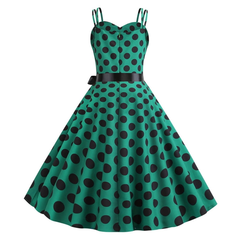 rock formal dresses oqasdz Women's Polka Dot Vintage Straps Dress Elastic Waist Ruffle Big Swing Dress Gown Prom Comfort Fit Casual Outdoor NA-06.05.25AM