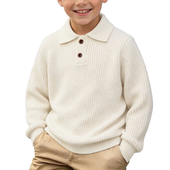 Maqroz Boys Knit Sweaters Long Sleeve Collared Fall Winter Tops Kids Button Down Warm Pullovers Casual Daily School Clothes Holiday Party Knitted Outer Layer Garments Size 7-15 Years
