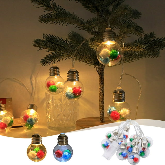 Christmas Ball LED Light String 2 Meter Length 10 Filigree Colorful Bulbs Battery Operated Indoor Holiday Decoration Flexible Plastic Design White Yellow Mix Easy Install