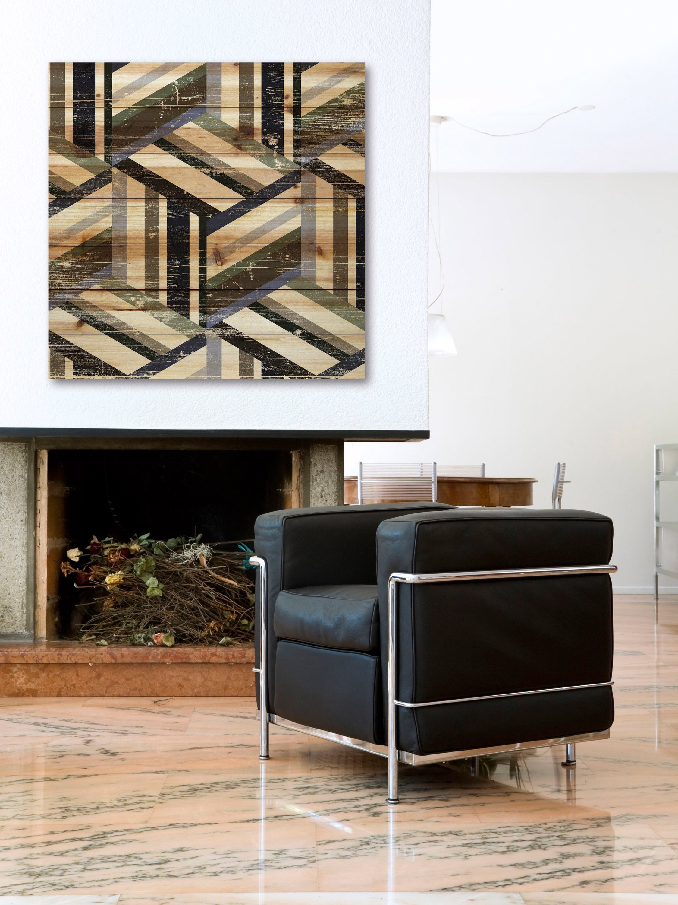 "Line Connections" Painting Print on Natural Pine Wood