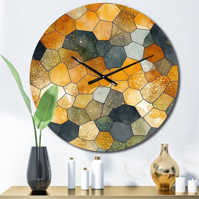 Designart "Chromatic Hexa Mirage II" Abstract Shapes Oversized Wall Clock
