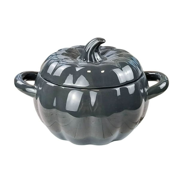 Yhmxh Utensilios de cocina Tazón de sopa de cerámica de 1800 ml con tapa, forma de calabaza, para uso doméstico, tazón grande de fideos de doble espiga. Muebles para cocina Accesorios de cocina