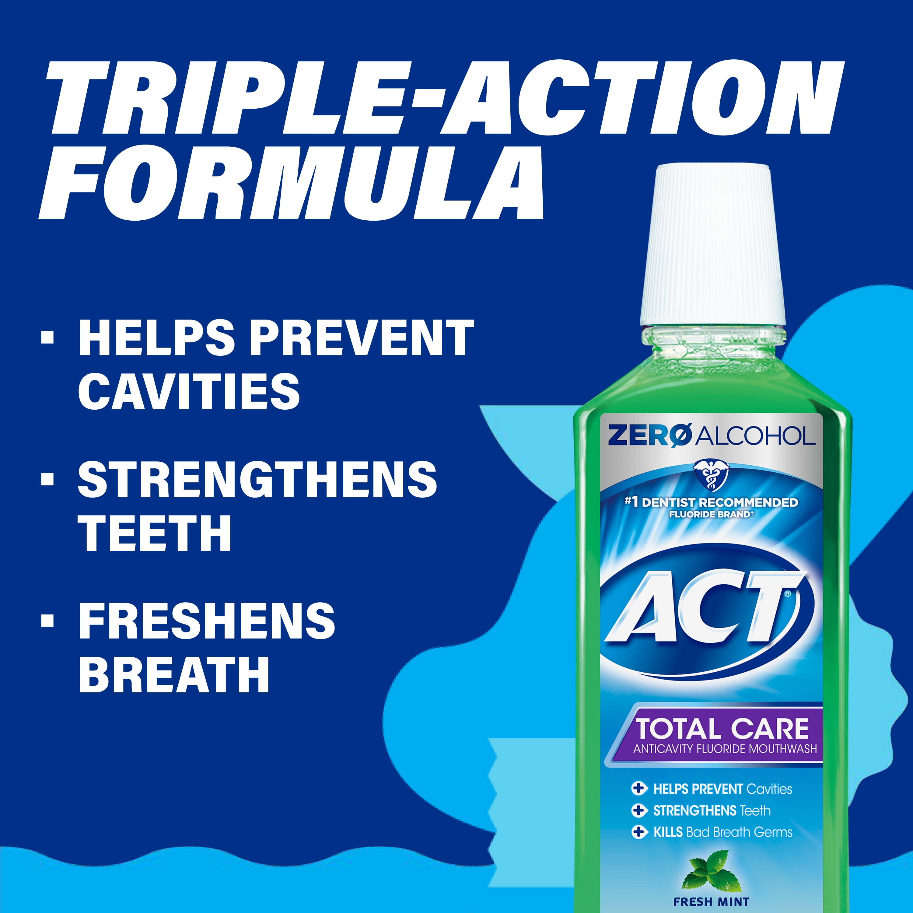 (3 pack) ACT Total Care Anticavity Fluoride Mouthwash, Fresh Mint, 33.8 fl. oz.