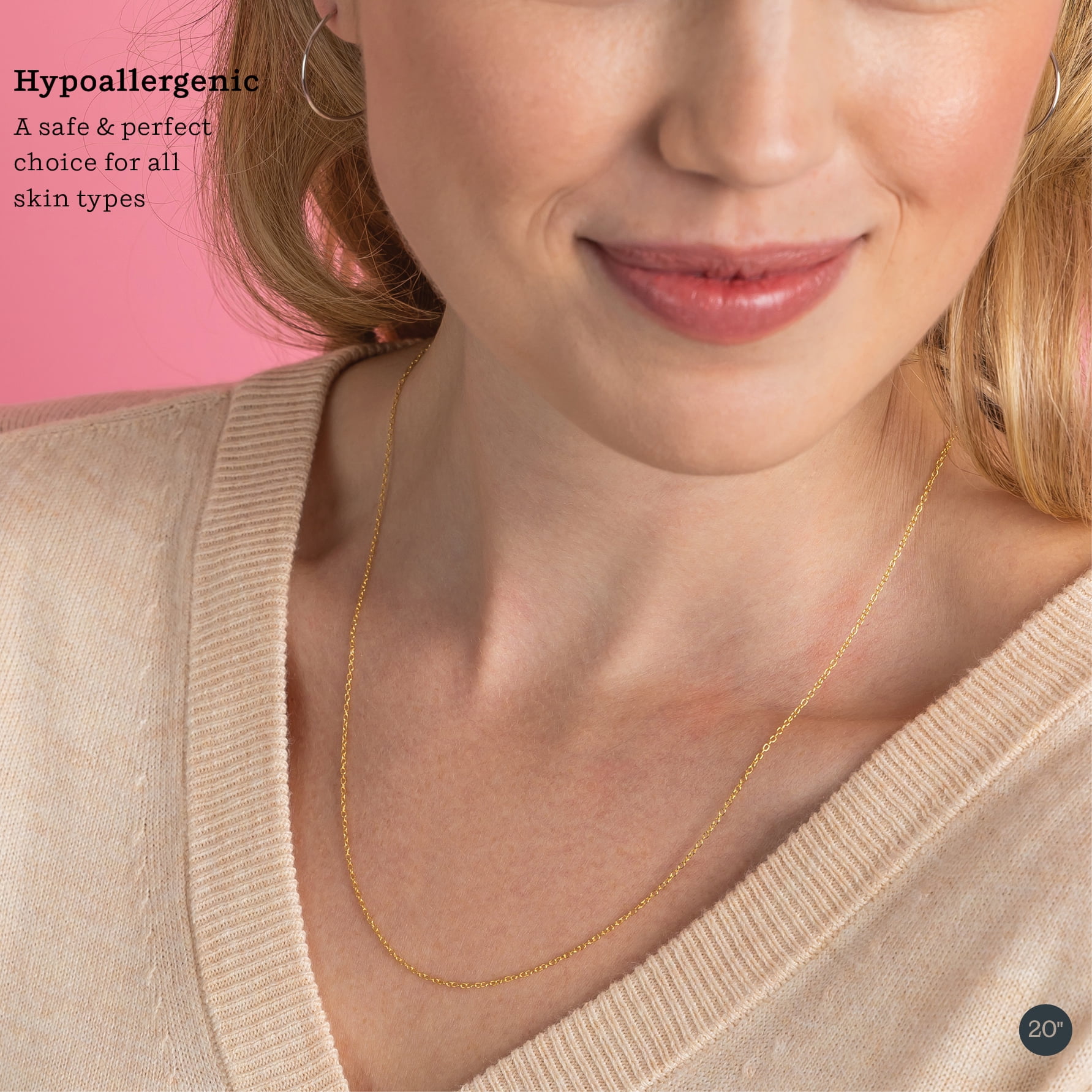 Kezef Silver Chain Necklace for Women, 925 Sterling Silver 1mm Cable Chain, 20 Inch, Spring-Ring Clasp, Made in Italy