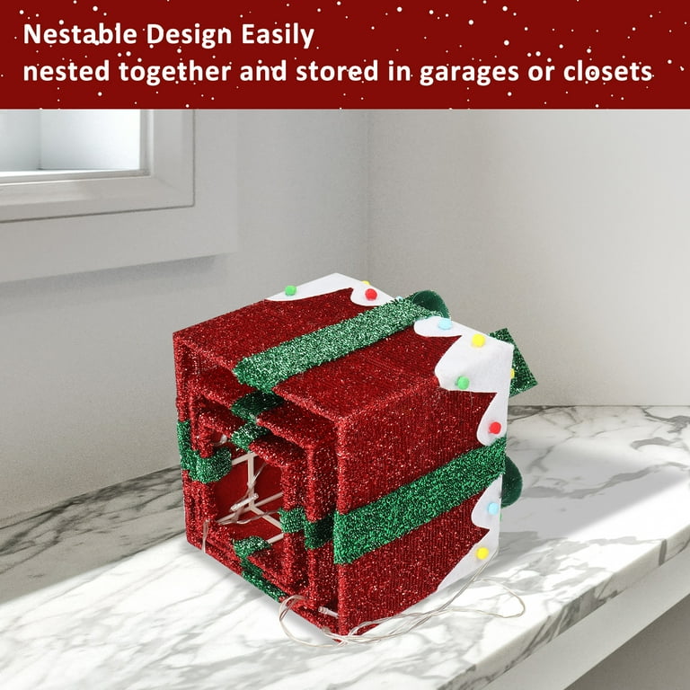 Ktaxon Set of 3 Festive Lighted Gift Boxes for Stunning
