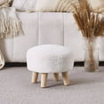 thumbnail image 2 of Round Mushroom Footstool Ottoman – Rabbit Wool Upholstered Small Stool with Solid Wood Legs, Cute Shoe Changing Stool, Step Stool, Sofa Footrest for Living Room & Bedroom White, 2 of 7
