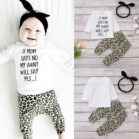 Best 3PCS Baby Girls Outfits T-shirt Tops+Leopard Pants Set Toddler Clothes