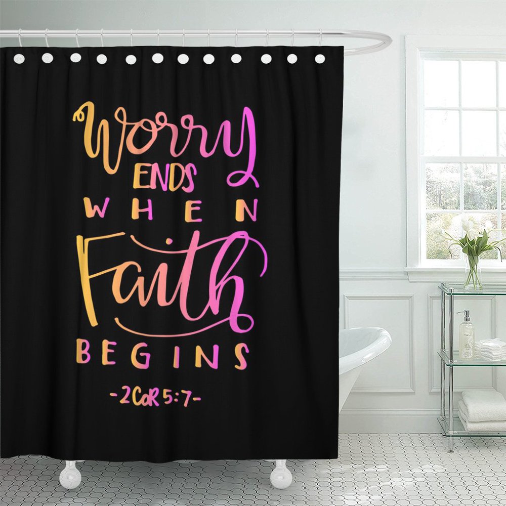PKNMT Worry Ends When Faith Begins Bible Verse Hand Lettered Polyester