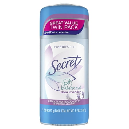 Secret Invisible Solid Antiperspirant and Deodorant, Clean Lavender Scent, Twin Pack, 2.6