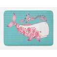 thumbnail image 1 of Whale Bath Mat, Cute Big Fish Swimming and Floral Marine Animal Mammal Creature Themed Design, Non-Slip Plush Mat Bathroom Kitchen Laundry Room Decor, 29.5 X 17.5 Inches, Teal Pink White, Ambesonne, 1 of 2