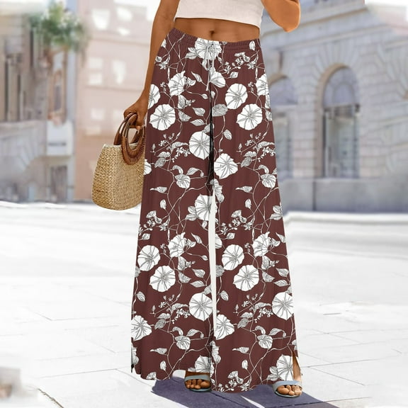 Fashion Wide Leg Pants for Women Graphic Pants With Elastic Waist Casual Loose Pockets Pants Autumn Outfit Solid Color Trousers Casual Daily Office Wear Plus Size