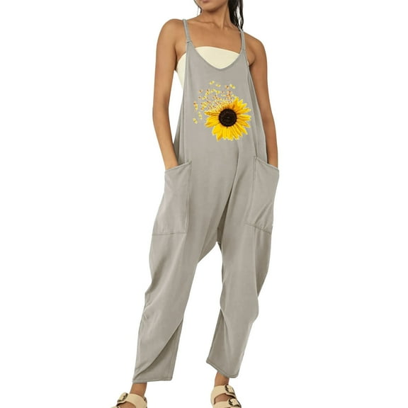 Lisingtool Womens Overalls Women's Casual Sleeveless Jumpsuits V Neck Spaghetti Strap Overalls Stretchy Long Pants Romper with Two Pockets Jumpsuits for Women Dressy Beige
