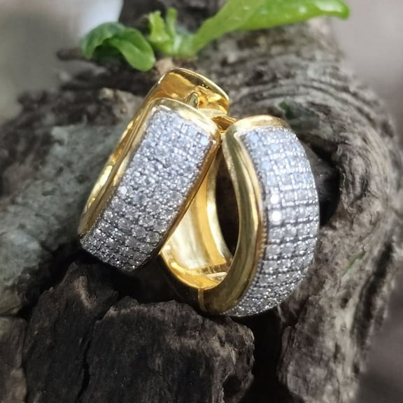 Men's 1/5 Ct Round Moissanite Huggie Hoop Earrings – 14K Yellow Gold Plated 925 Sterling Silver – Elegant & Hypoallergenic