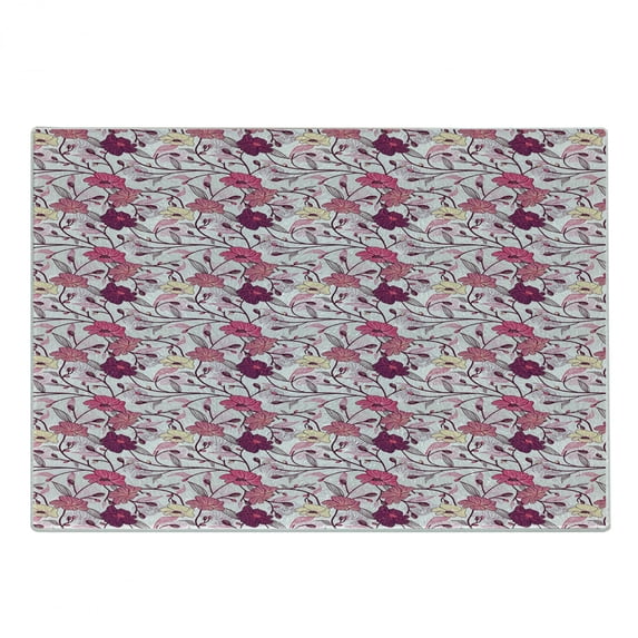 Japanese Cutting Board, Far Eastern Nature Sakura Tree with Buds and Blossoms Coming of Spring, Decorative Tempered Glass Cutting and Serving Board, Small Size, Pink Purple and Ivory, by Ambesonne