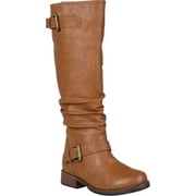 Women's Journee Collection Stormy Extra Wide Calf Knee High Slouch Boot Tan Faux Leather 9 M