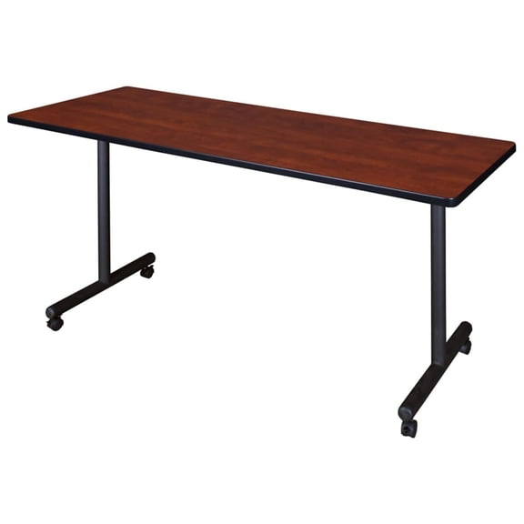 HomeStock Natural Beauty 60" x 24" Mobile Training Table- Cherry, Adjustable and Foldable Office Table with Wheels for Meeting Rooms and Classrooms