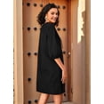thumbnail image 5 of Womens V Neck Cotton Casual Loose Shift Tunic Smock Summer Dresses Vacation Dress 3/4 Sleeve Pocket Black XXL, 5 of 7