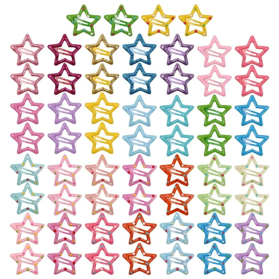 60 Pack/30 Pairs No Slip Glitter Star Metal Snap Hair Clips Barrettes Hairpins Hair Accessories for Baby Girls Toddlers Kids Teens Women