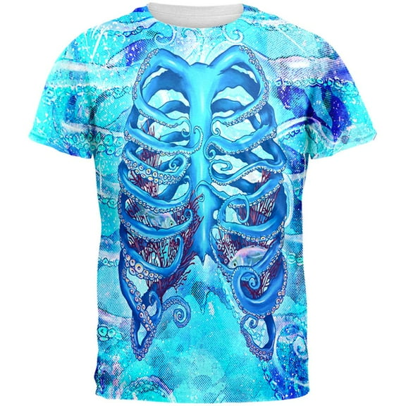 Halloween Octopus Kraken Skeleton Ribs Costume All Over Mens T Shirt Multi MD