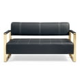 thumbnail image 3 of 57.9" Width Modern Upholstery Faux Bonded Leather Loveseat Sofa for Living Room Accent Love Seats for Small Spaces 2 Seater Couch Sofa Office Apartment Studio Furniture with Golden Metal Arms (Black), 3 of 6