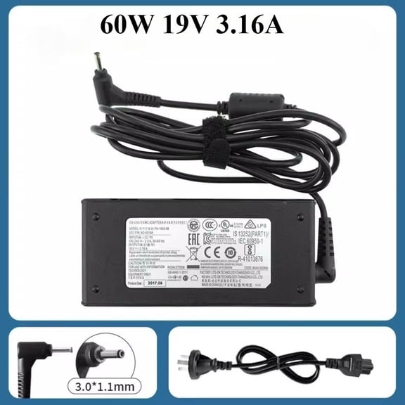 60W 19V 3.16A Charger for SAMSUNG 350XAA 551XAA 550XAA 3.0*1.1mm Tip AC Adapter