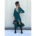 thumbnail image 4 of Women'S Midi Dress Long Sleeve Button Down Belted Flowy Shirt Dress Green XXXL, 4 of 9