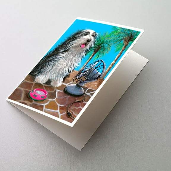 Bearded Collie Cool Summer Greeting Cards and Envelopes Pack of 8