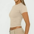 thumbnail image 6 of LISTHA Womens Crop Tops Short Sleeve Workout Summer Crew Neck Cropped T Shirts Tight Basic Y2k Shirt Khaki XL, 6 of 7