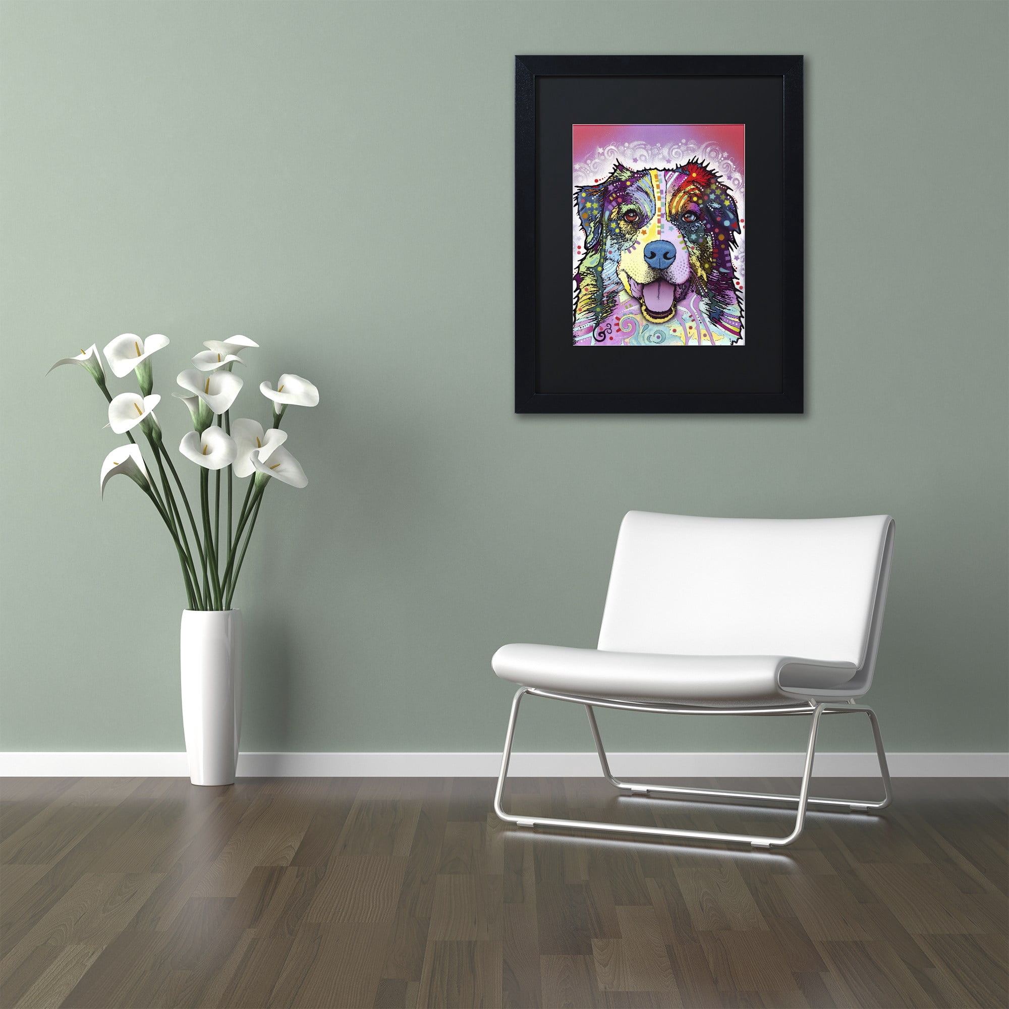 Trademark Fine Art "Australian Shepherd" Canvas Art by Dean Russo, Black Matte, Black Frame