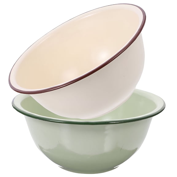 ACDANC Enamel Bowl Kitchen Mixing Food Storage Basin Vintage Decor Ceramic Bakeware 2 Pcs