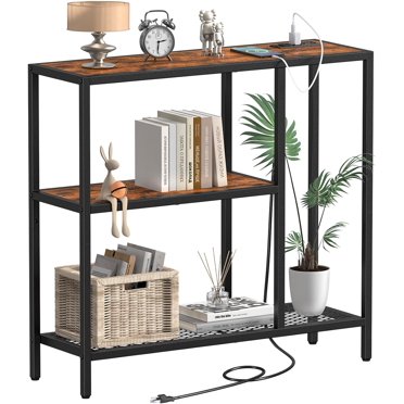 Console Table with Power Outlets, Entryway Table with Storage, 31.5" L x 9.8" W x 29.5" H Narrow Sofa Table with 3 Tier Shelves, Couch Table with USB Ports, for Hallway Living Room, Entrance