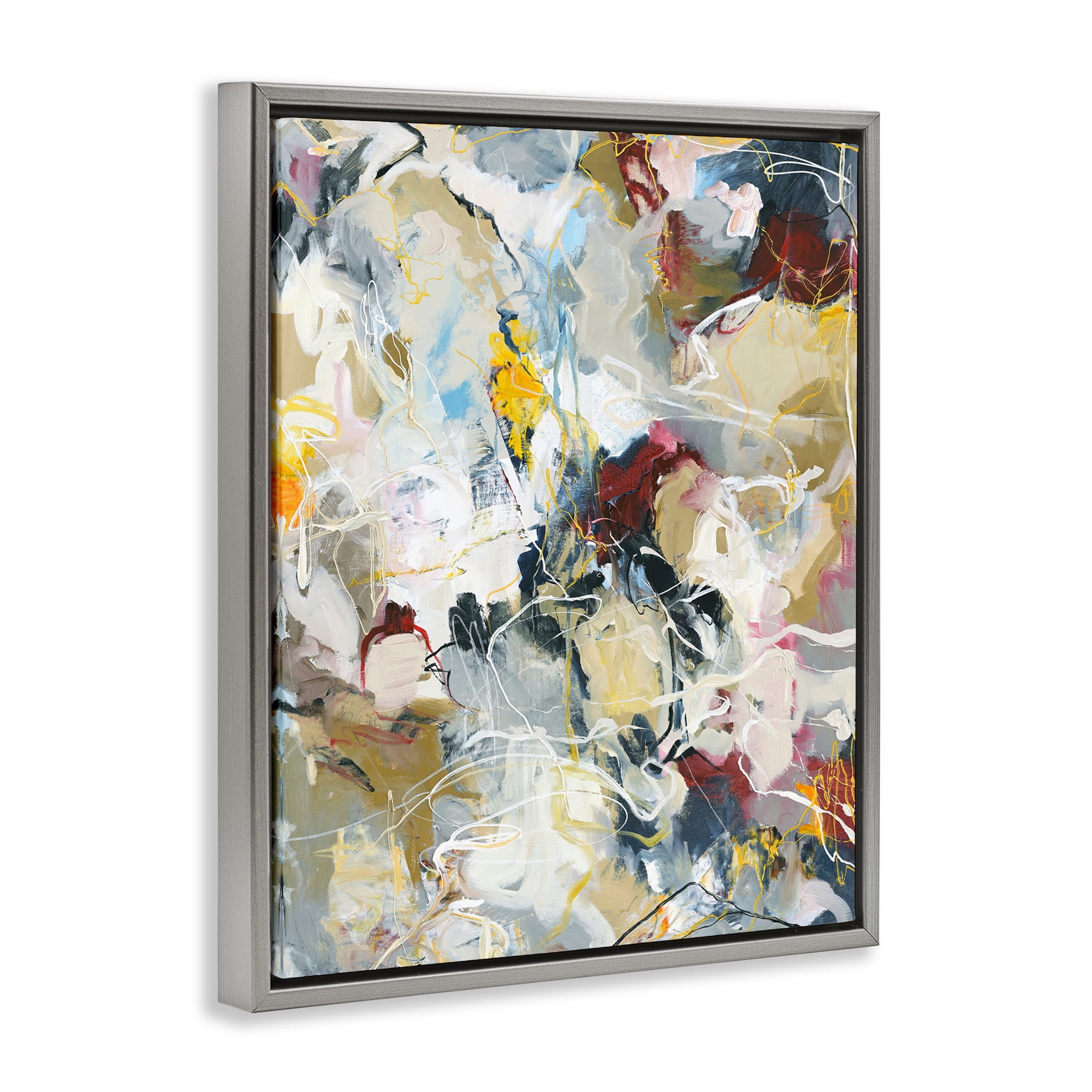 Energetic Frequency Abstract Gray Framed Floater Canvas Wall Art, design by Design Fabrikken