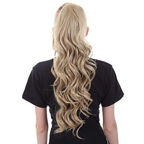 HPO Adult Women's Blonde Color Wavy Styless High Heat Jaw Clip Synthetic Ponytail Extension (19.5 in)