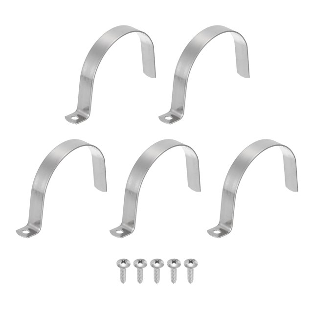 Uxcell 5Pcs 3.5" Pipe Strap, 1 Hole Pipe Clamp 304 Stainless Steel Rigid Conduit Clamp U Bracket Heavy Duty with Self-Tapping Screws for Tube Installation, Silver