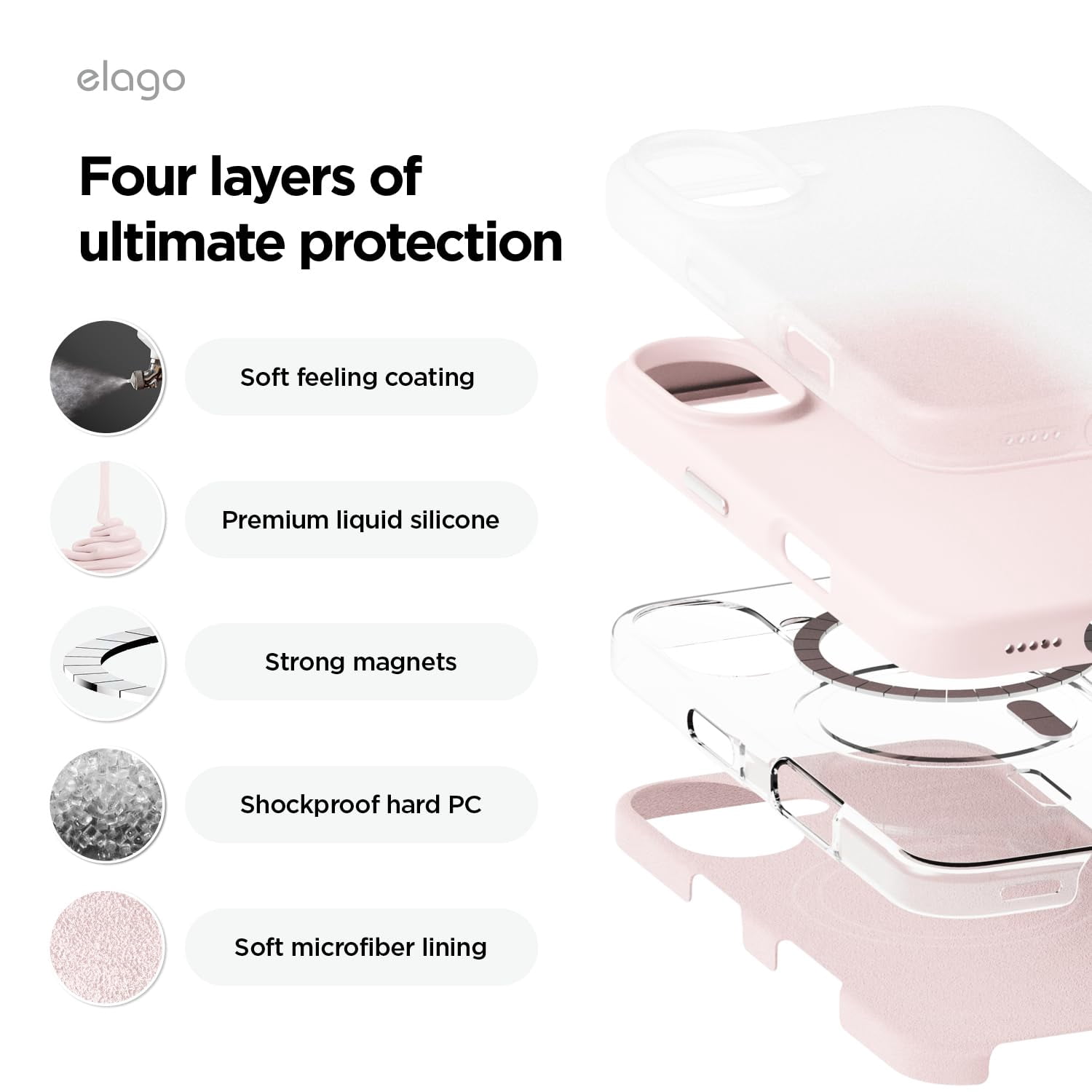 elago Magnetic Silicone Case Compatible with iPhone 16 Case 6.1 Inch Compatible with All MagSafe Accessories - Built-in Magnets, Soft Grip Silicone, Shockproof [Lovely Pink]