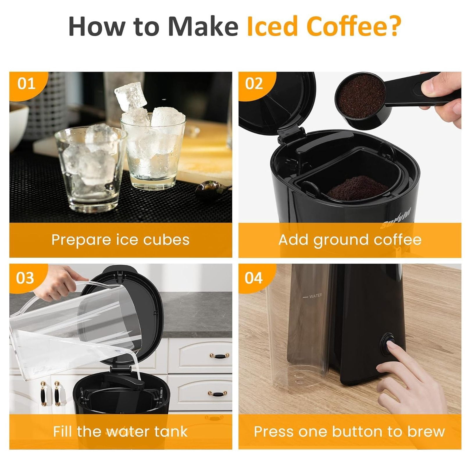 Iced Coffee Maker & Tea Brewer, 20oz Double Wall Cups, Single Serve, Strength Control, Portable Cold Brew System for Home & Office - Black