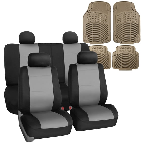FH Group Universal Auto Seat Covers Neoprene Gray w/ Gray Floor Mats