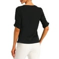 thumbnail image 3 of INSPIRE CHIC Women's Pleated Short Sleeve Square Work Blouse Top S Black, 3 of 6