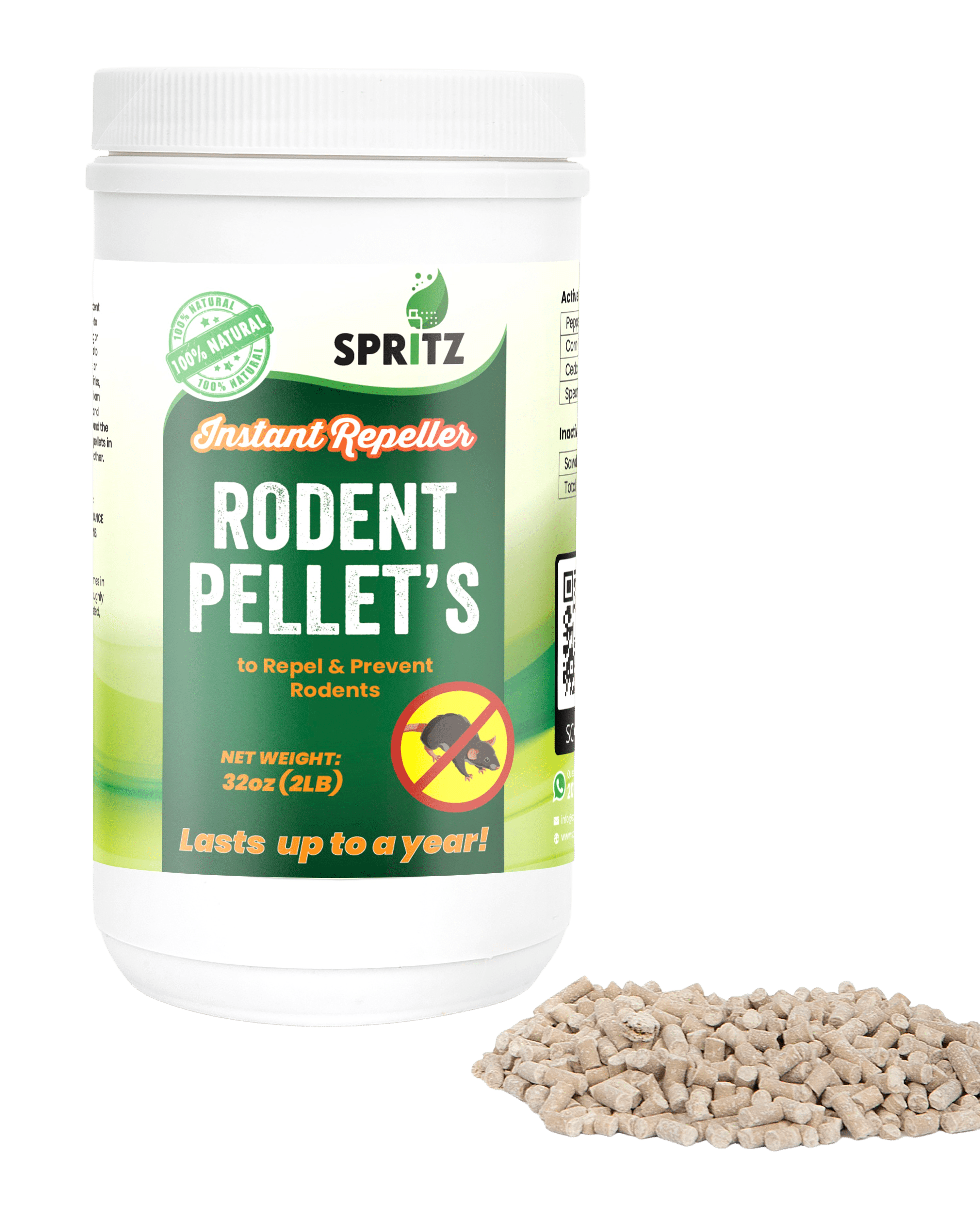 Spritz Rodent pellets Large 32 oz Jar Made with Peppermint Oil to Repel mice and Rats